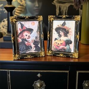 2 Vintage Frames with Witch Pictures